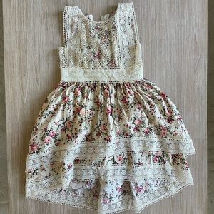 EUC Trish Scully Ivory Floral Hi Lo Dress Size 4